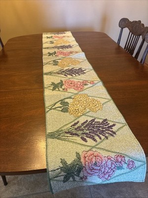 Beautiful VTG 70  Tapestry Floral table runner Spring Easter 90 s