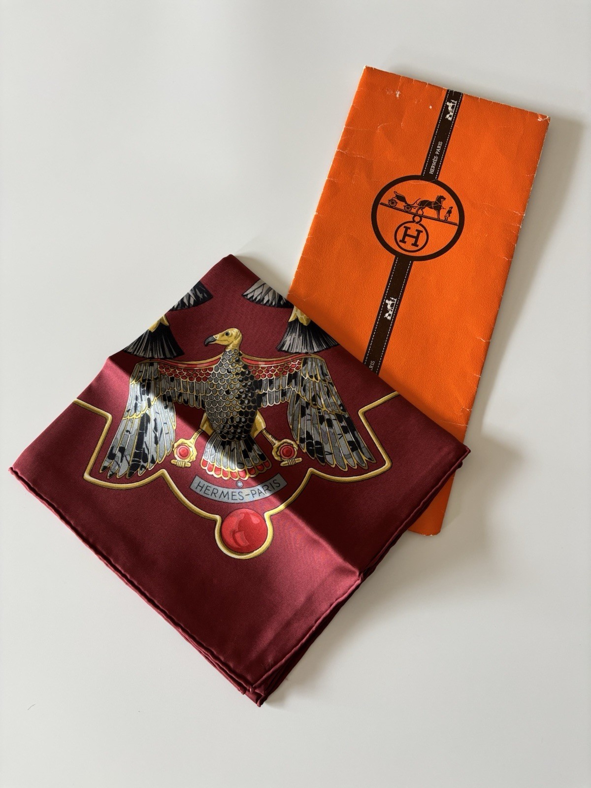 VTG Hermes Silk Scarf Carre 90 EGYPTE Caty Latham Burgundy Red Unused Excellent