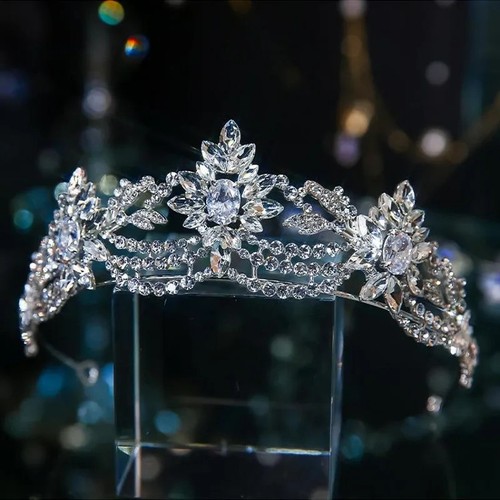 Luxus verschiedene silberfarbene Kristall Braut Diadem Krone Strass Festzug - Bild 5 von 48