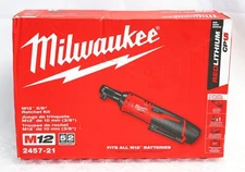 Milwaukee 3/8" Ratchet Kit 2457-21 12V Cordless Includes Battery Charger Kit