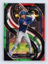 Evan Carter Texas Rangers 2025 Panini Select #116 Red and Green Ice Prizms