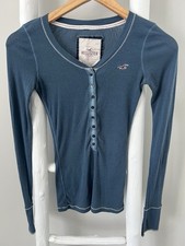 Y2K Hollister Ribbed Henley Long Sleeve Top W...