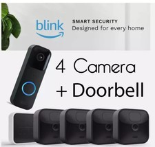 Blink Outdoor 1080p WiFi Security 4 Camera System+ Sync Module2 + Doorbell Video