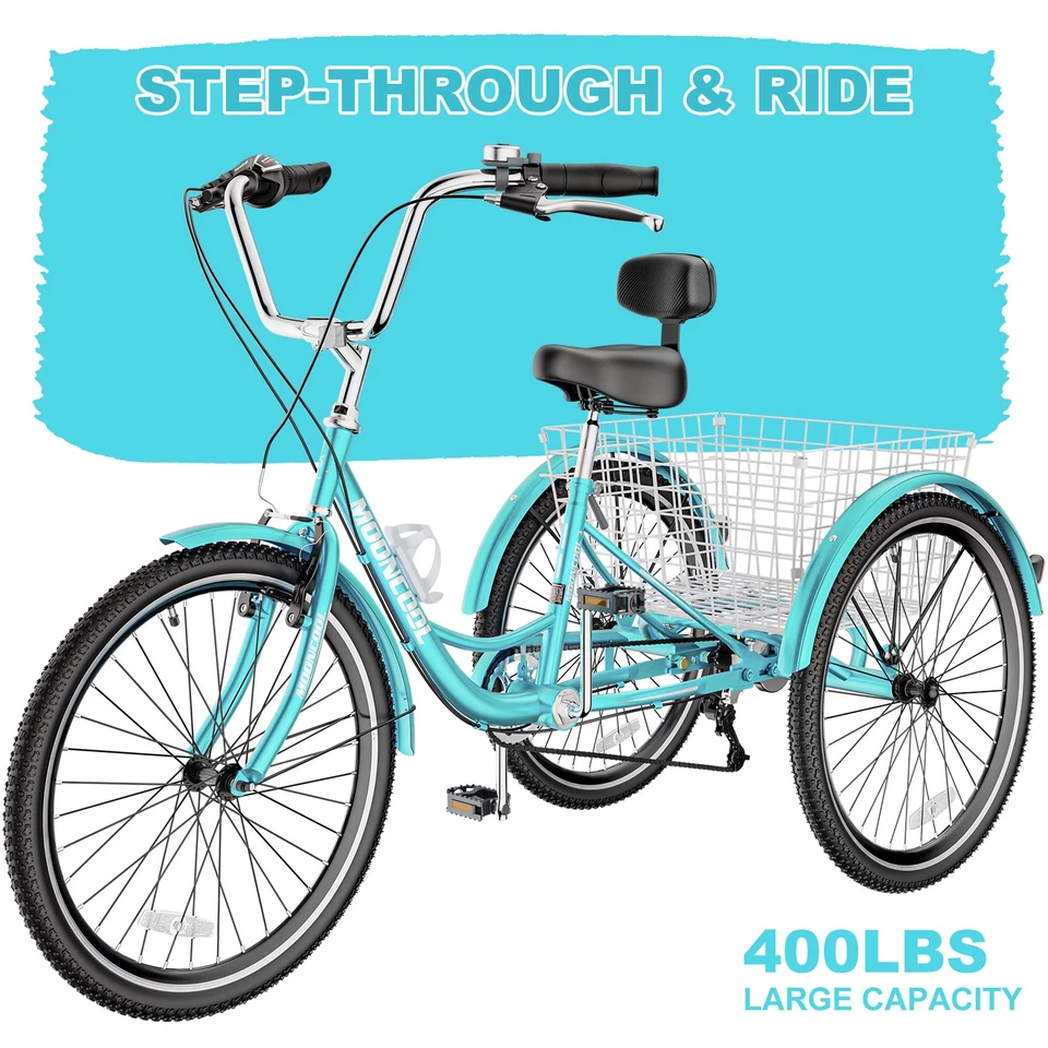 20"/24"/26" 7-Speed Adult Trike Tricycle 3-Wheel Bike w/ Basket for Shopping - Image 3 of 4