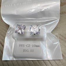 10mm Square Cubic Zirconia Stud Earrings Clear Gold Butterfly Back