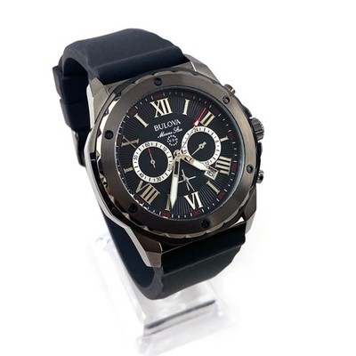 Bulova Men's Watch 98B259 Marine Star Black Dial Black Rubber Strap Quartz Watch