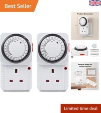 UK Plug-in Indoor Timer Socket with Load Indicator - Set 48 Times/Day, 2 Pack