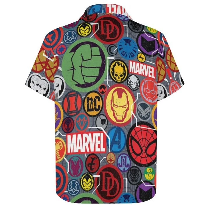 Disney Marvel Avengers Logo Pattern Casual Summer Beach Aloha Hawaiian Shirt