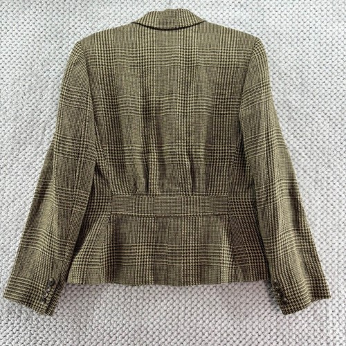 Lauren Ralph Lauren Blazer Women 8 Brown Tan Linen Houndstooth Lined Academia - Picture 7 of 14