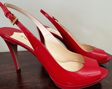 Prada Red Patent Slingback Peep Toe Stiletto Heels EU 39