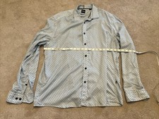 Mens Hugo Boss Blue Geometric Regular Fit Button Down T Shirt XL X-Large