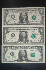 Lot of 3 $1 Federal Reserve Notes Series 2017A & 2021 Uncirculated
