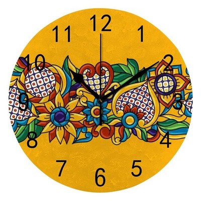 Silent PVC Wall Clock Non Ticking Battery Operated Mexican Talavera Ornamental F