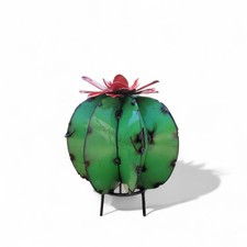 Metal Art Handcrafted Barrel Cactus Geen/Red Garden Yard Farm Barn Home Decor