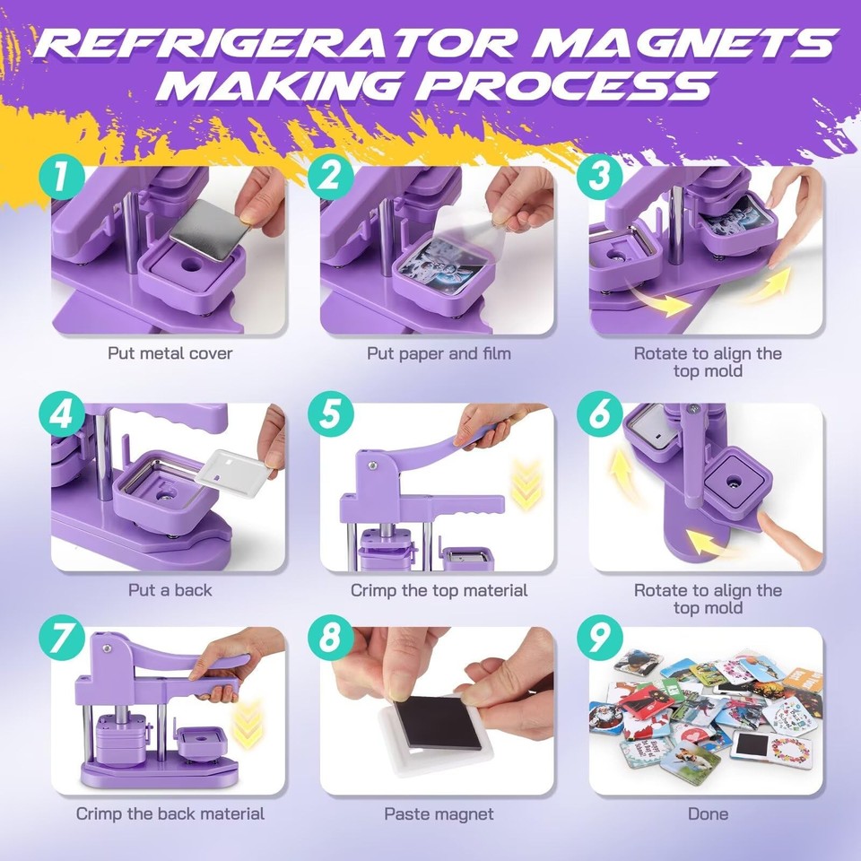 Square Magnet Button Maker Press Machine with 100 Sets Square Badge ...