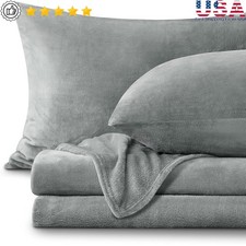 Plush Microfleece Bedding Set Queen Size Fitted Flat Pillowcases Warm Soft New