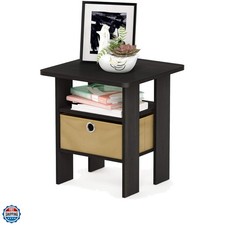ANDREY Side Table, End Table, Night Stand with Open Shelves and Storage Bin, ...