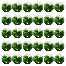 60 Pack K9 Crystal Octagon Beads 2 Holes 14mm Chandelier Prisms Green