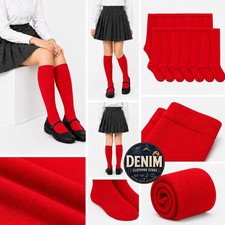 3 6 12 Pack Girls Women Solid Knee High Socks School Uniform Long Tube Red Lot