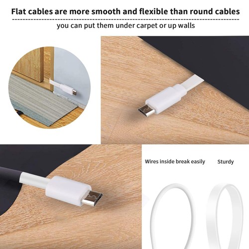 2 Pack 10Ft Micro USB Extension Cable Male to Female Flat Extender Cord - Picture 4 of 7