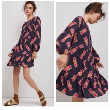 NWT ANTHROPOLOGIE Sammi Puffed sleeves Tiered Mini Dress size XS Navy