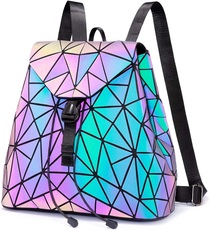 Geometric Luminous Purse and Handbag for Women Holographic Reflective Bag Wallet