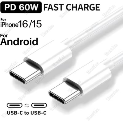 60W Type-C to USB-C Fast Charger Cable PD Cord Lot For iPhone 16 15 Pro Android