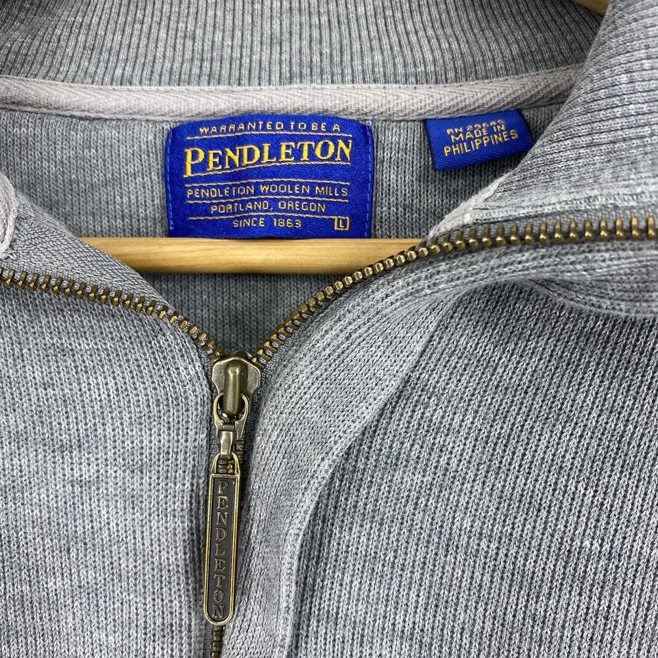 Pendleton Sweater Size Large Mens Gray Blue Half Zip Mock Neck Pullover Cotton - Image 3 of 4