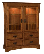 Amish Mission Arts Crafts Bookcase Glass Doors Drawers Solid Wood 46"x 60"