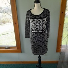 Mystree Lace Print Bodycon Stretch Mini Dress Black/White Large NWT