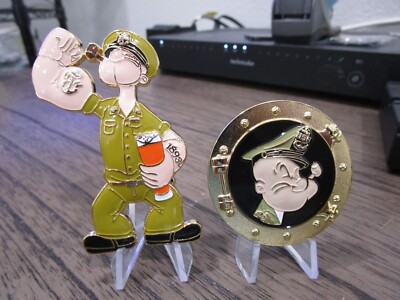 Lot of Two Popeye The Sailor Navy Chief Anchors Aweigh CPO Challenge Coins