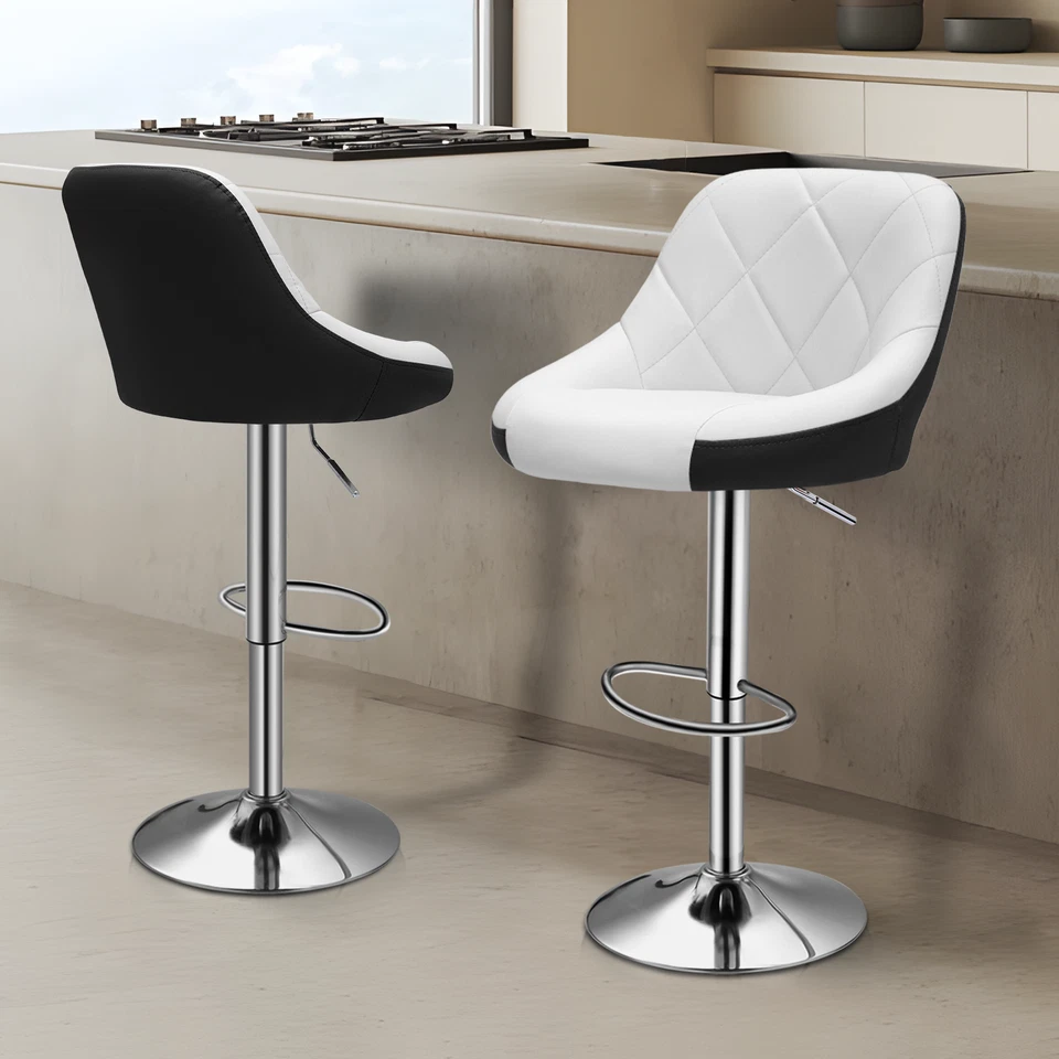 Model Mix Black & White Bar Stool Chair Adjustable Home Counter - Set of 2 - Image 4 of 4