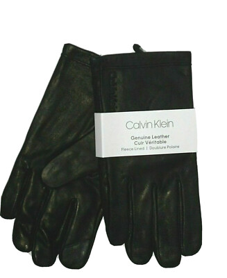 Calvin Klein men's Black Leather Touchscreen dress Gloves - Large / L -msrp $108