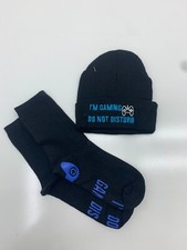 Boys Black and Blue "Do Not Disturb Im Gaming" Socks and Beanie Set One Size