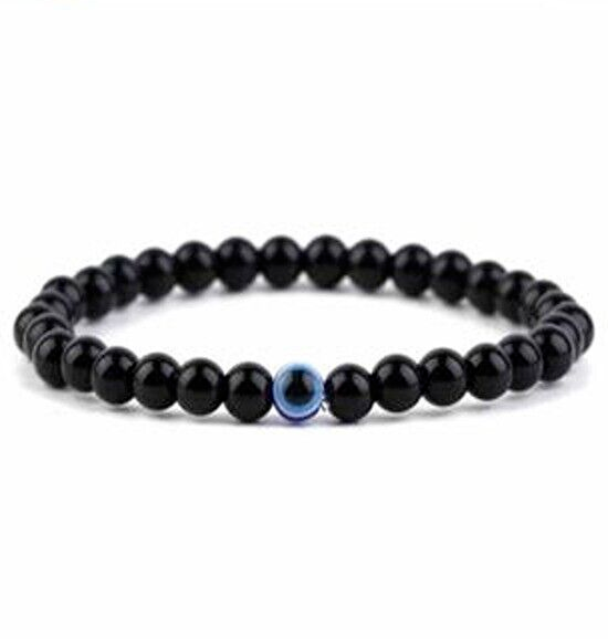 Bracelet Necklace Handmade Elastic Cord Matt Evil Eye Black Bead Bead