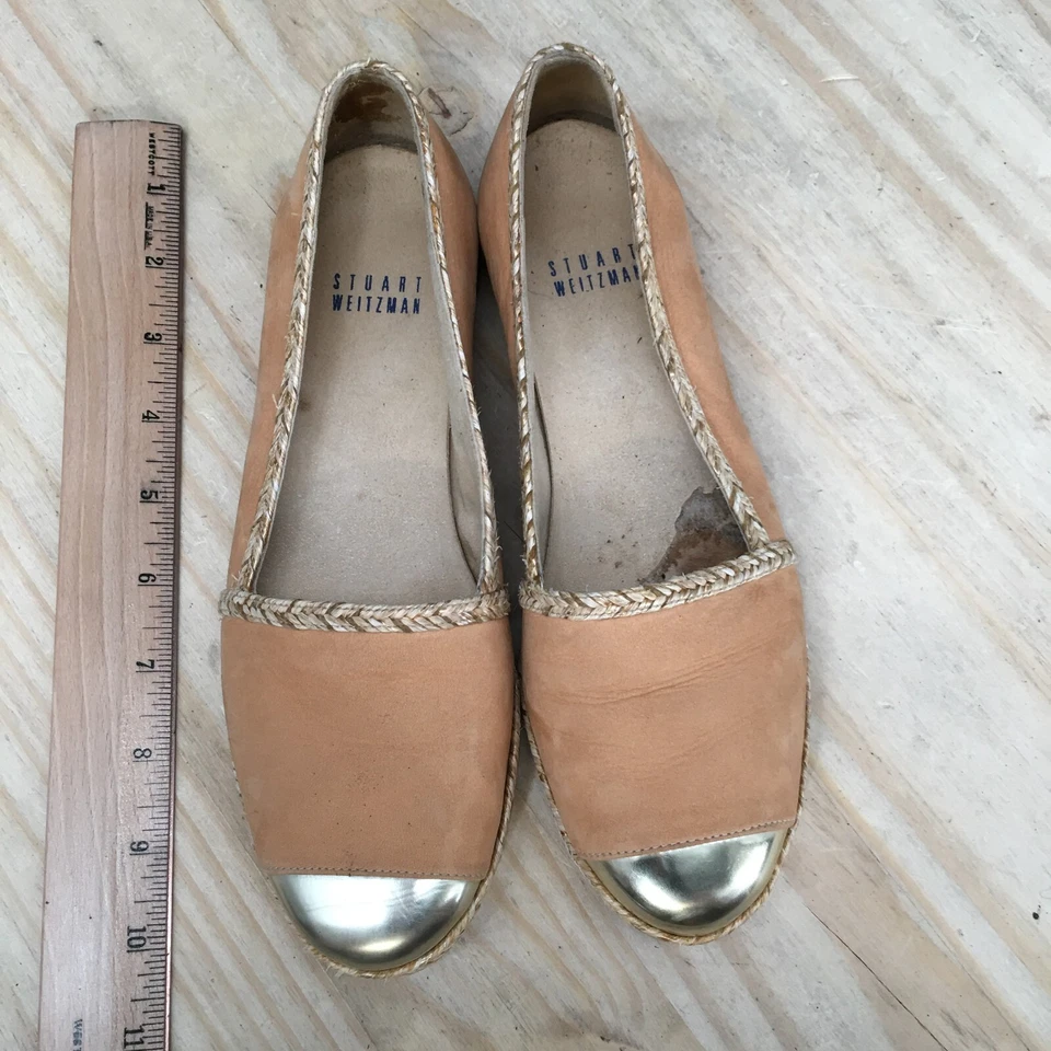 Stuart Weitzman Flats Womens 5.5M Tan Slip On Espadrille Loafer Cap Toe 84395 - Image 4 of 4