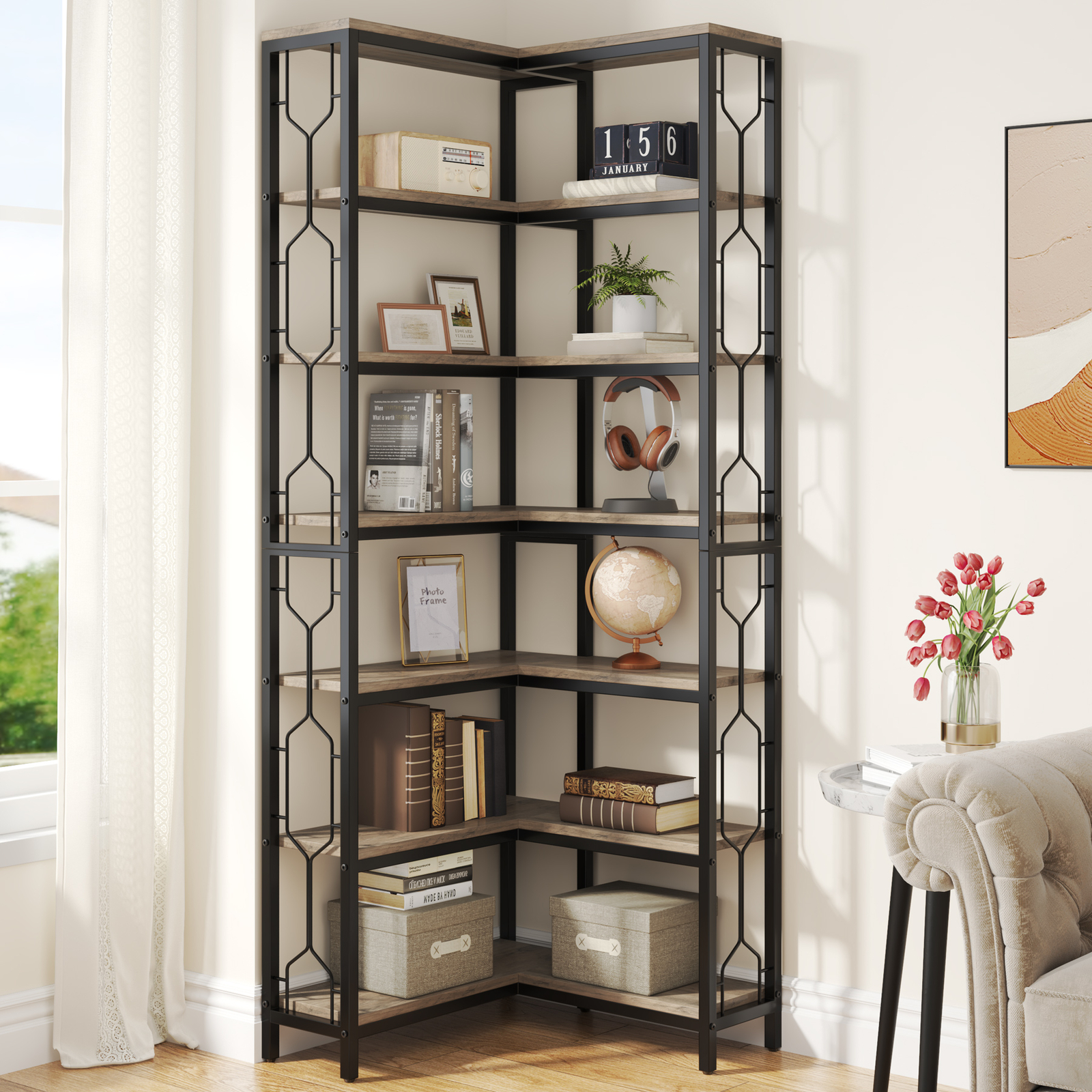 79" Tall Corner Bookshelf Bookcase for Home Office Storage Shelves Display Rack