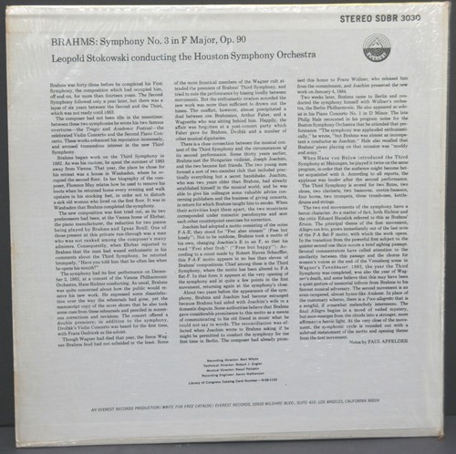 Brahms Symphony No. 3 / Stokowski 1959 Everest Stereo SDBR 3030 MN 1st Pressing - Picture 2 of 7