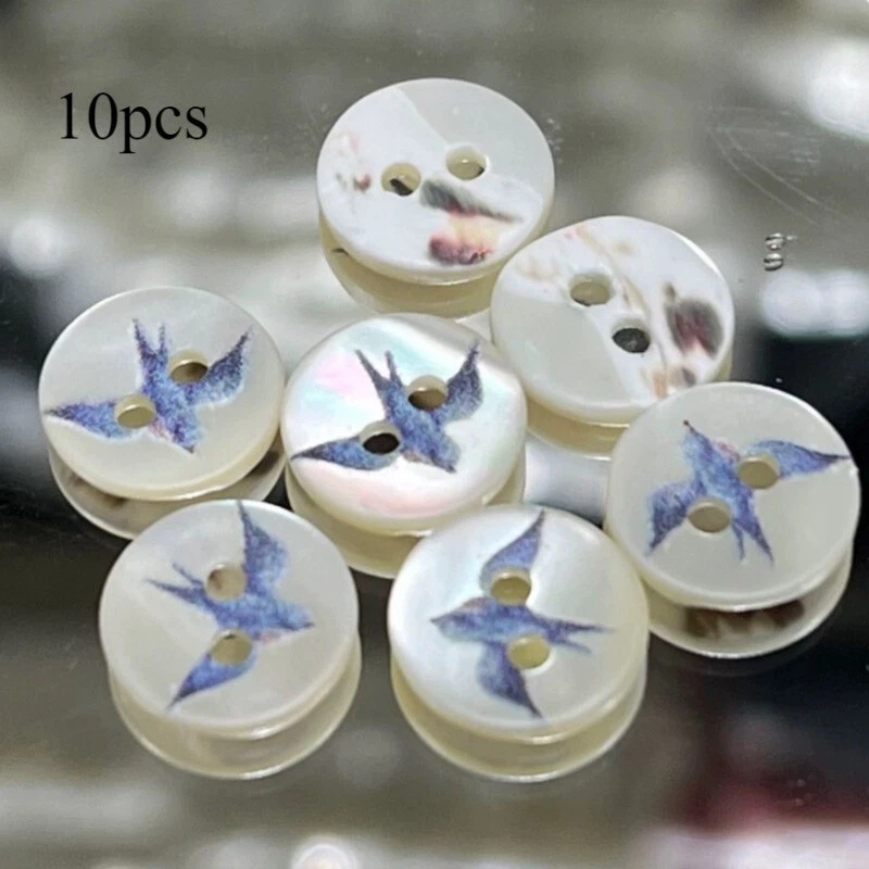 10pcs Natural Shell 2-hole Flat Button Bird Garment DIY Shirt Coat Sewing Craft - Image 2 of 4
