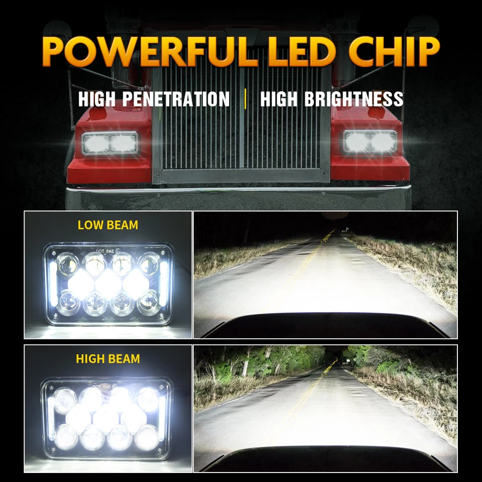 Faros LED 4x6"" halo sellados alto/bajo para Chevrolet R20 Suburban 1987-1988 4 piezas Foto 3 de 4