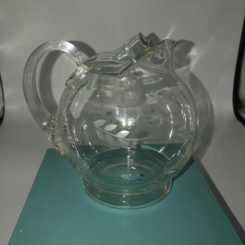 Vintage 6 Inch Ball Glass Pitcher Etched Cherries Fun - Picture 3 of 13