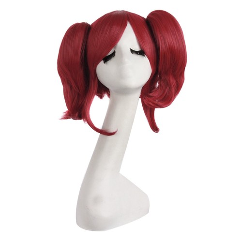 Stylish 16 Inch Straight Red Wig for Anime and Cosplay with Detachable Ponytails - Picture 3 of 9