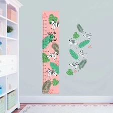 Personalised Girls Cute Zebras Measuring Height Growth Sticker Chart Pack  