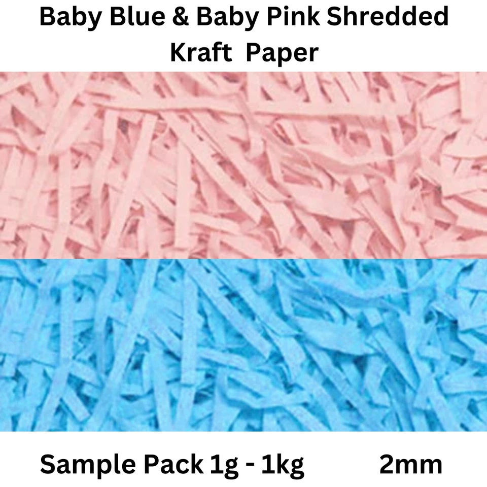 PURELY PACKAGING Shredded Paper Baby Pink Baby Blue Coloured Kraft Wrapping Hampers Baby Shower