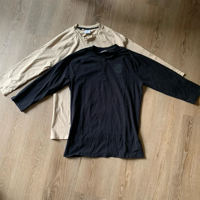 gymshark legacy henley 3/4 sleeve cotton stretch shirt