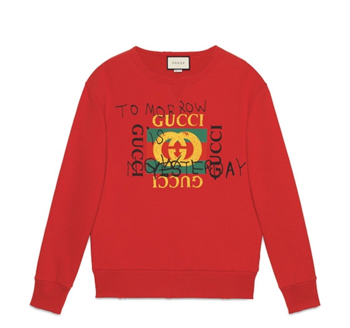Gucci Coco Capitan Sweatshirt, Tomorrow is Now Yesterday, Size M Medium Red  Rare