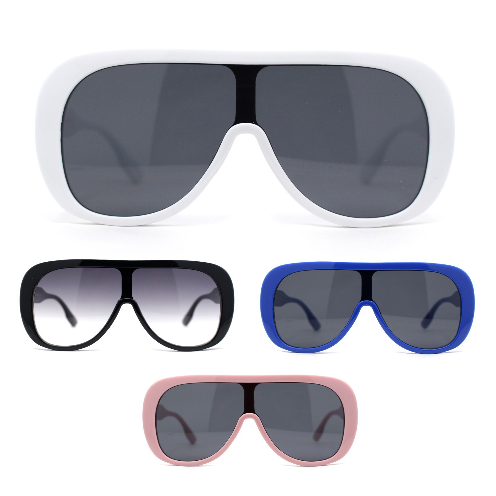 Women’s Retro Shield Flat Top Racer Oversized Plastic Sunglasses