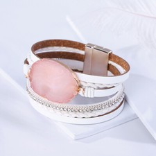 Bohemian Crystal Leather Bracelet Multi Layer Wrap Bangle Jewelry for Women