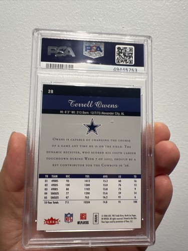 2006 Fleer Flair #28 ... Terrell Owens Emerald #42/50 Psa 9 Pop 1 None Higher - Picture 2 of 2