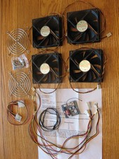 Four X 90mm x 25mm PC Case Fan w/16" extensions  Speed Controller w/2 Sensors